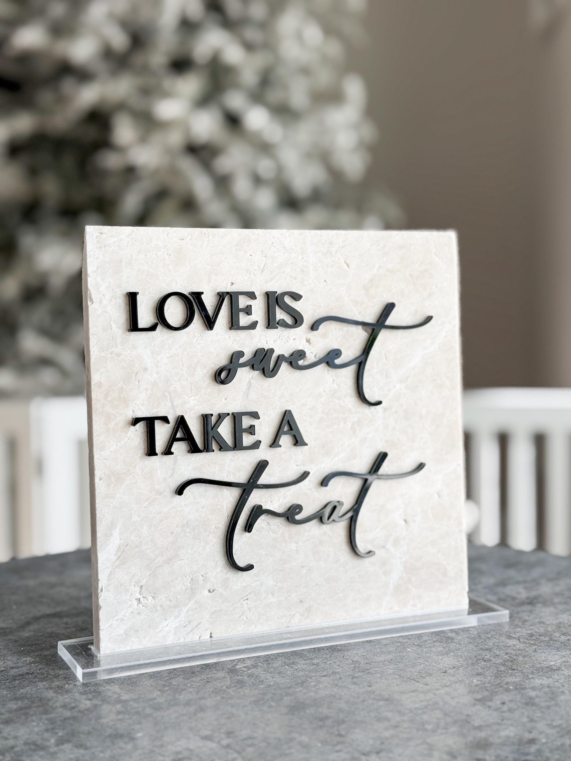 Marble 3D Love Is Sweet Take a Treat Sign | Wedding Dessert Table Sign | Modern Wedding Decor | Favor Sign | Gold Mirror Acrylic