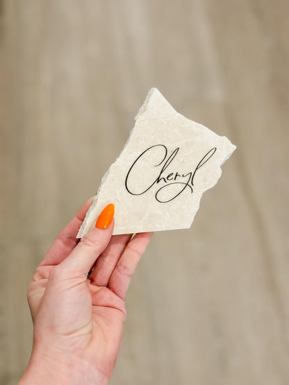 Marble Stone Place Card | Acrylic Wedding Place Name | Travertine Looking