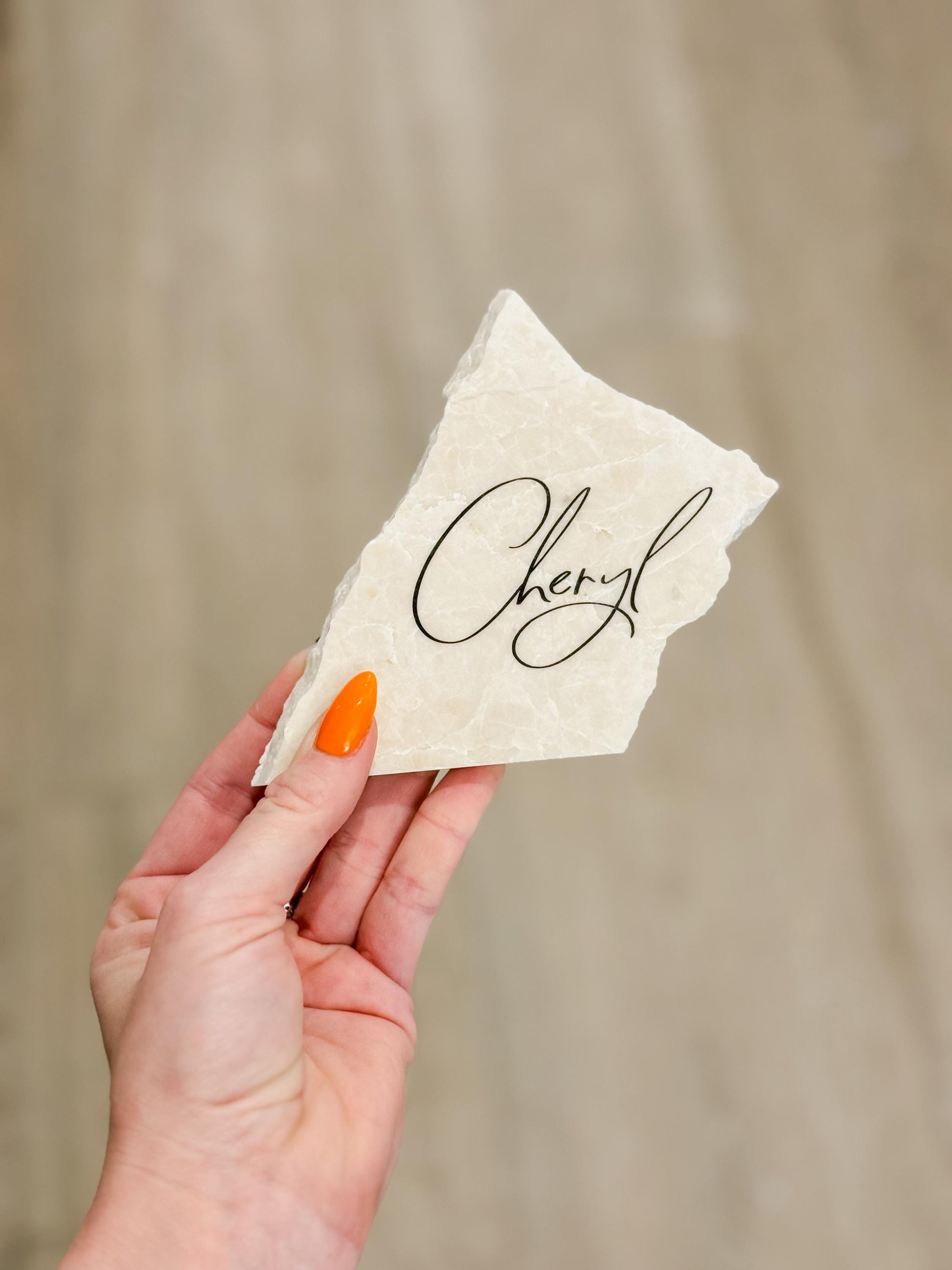 Tauple Marble Stone Place Card | Acrylic Wedding Place Name | Travertine Looking