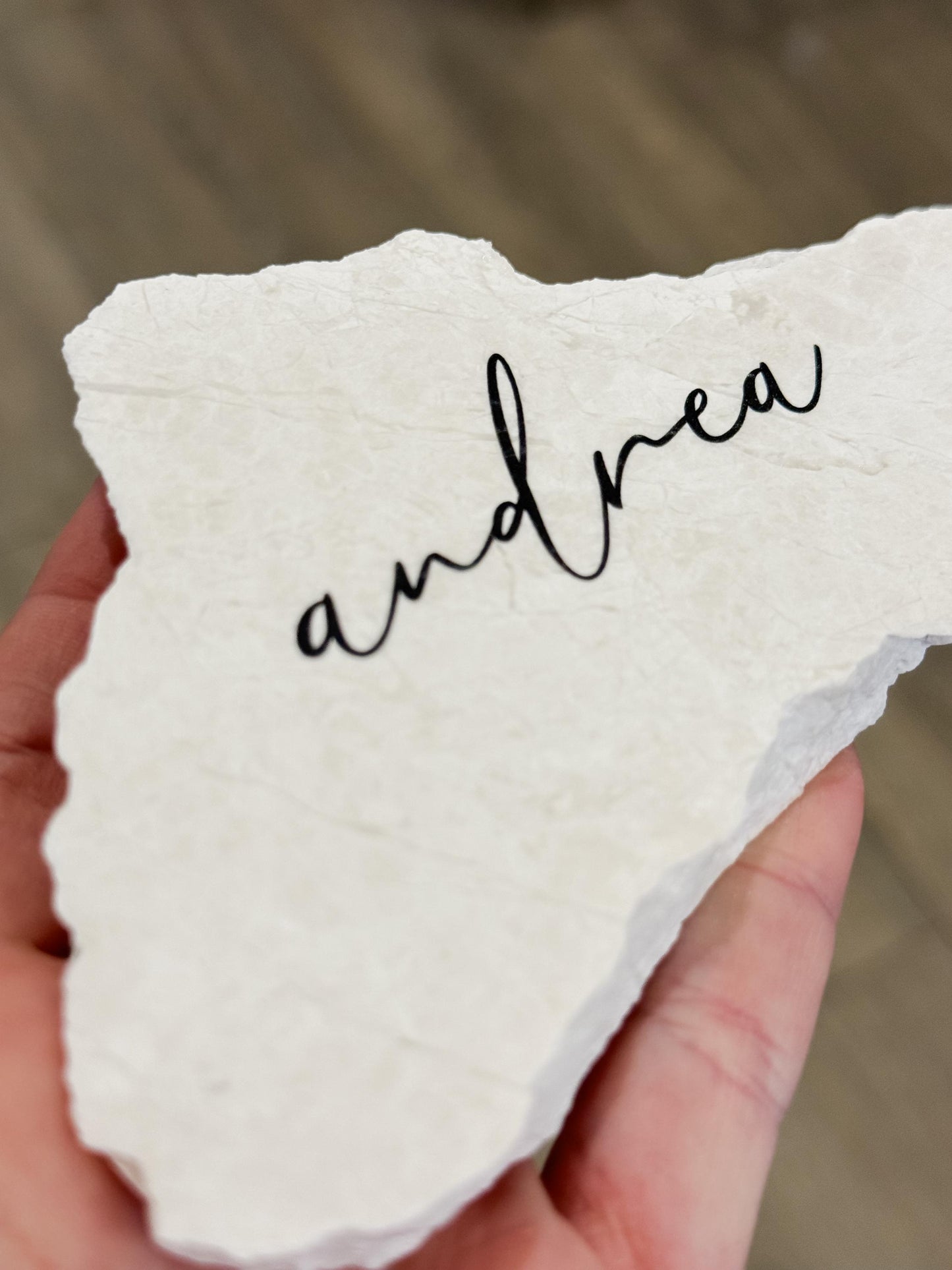 Tauple Marble Stone Place Card | Acrylic Wedding Place Name | Travertine Looking