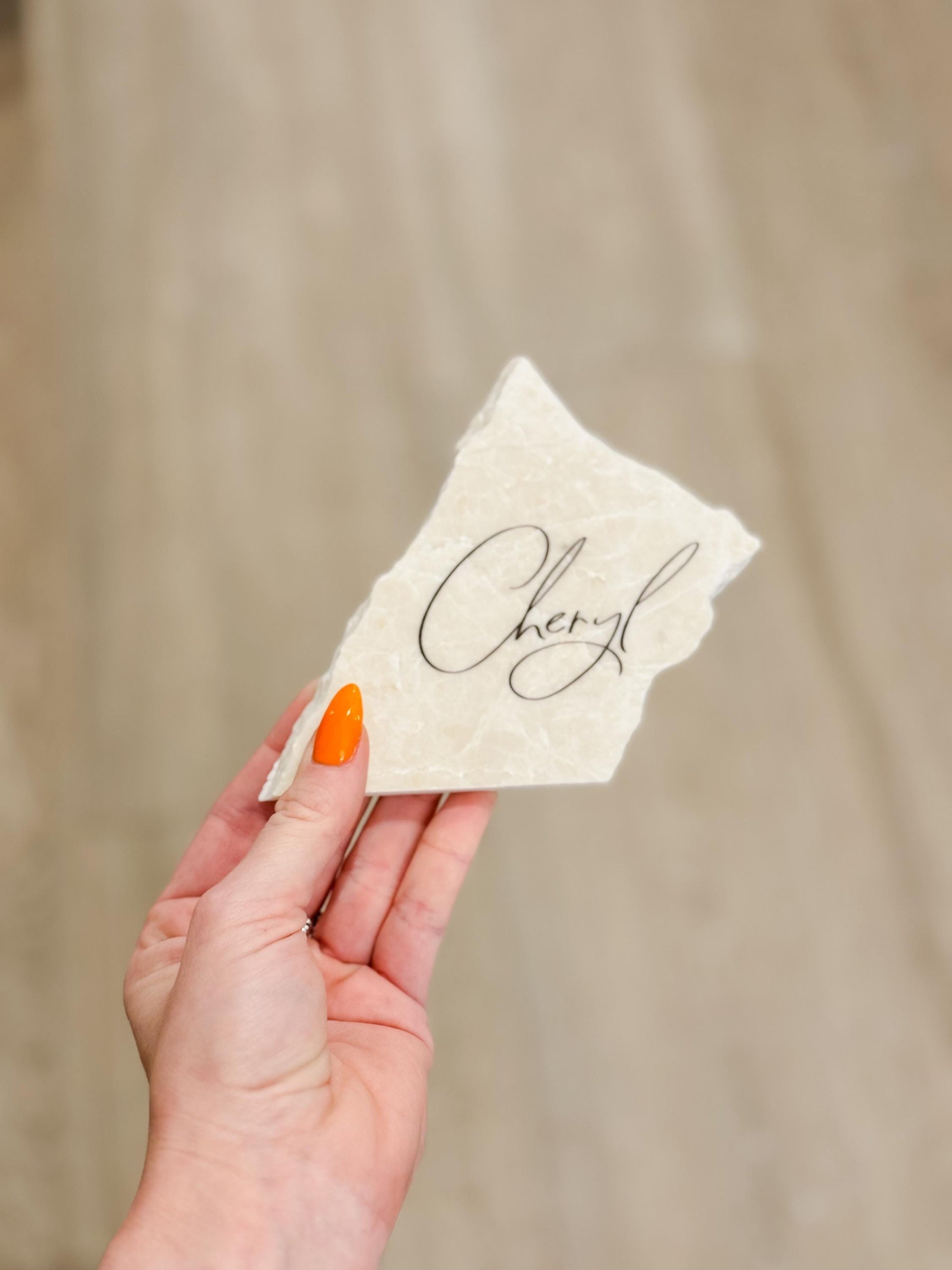 Marble Stone Place Card | Acrylic Wedding Place Name | Travertine Looking