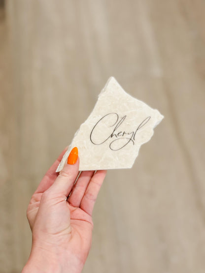 Marble Stone Place Card | Acrylic Wedding Place Name | Travertine Looking