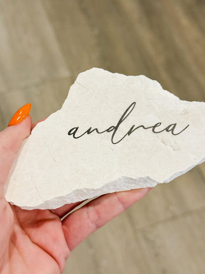 Tauple Marble Stone Place Card | Acrylic Wedding Place Name | Travertine Looking