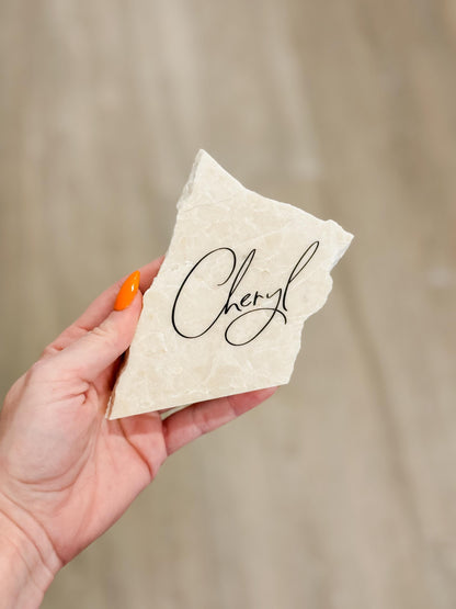 Marble Stone Place Card | Acrylic Wedding Place Name | Travertine Looking