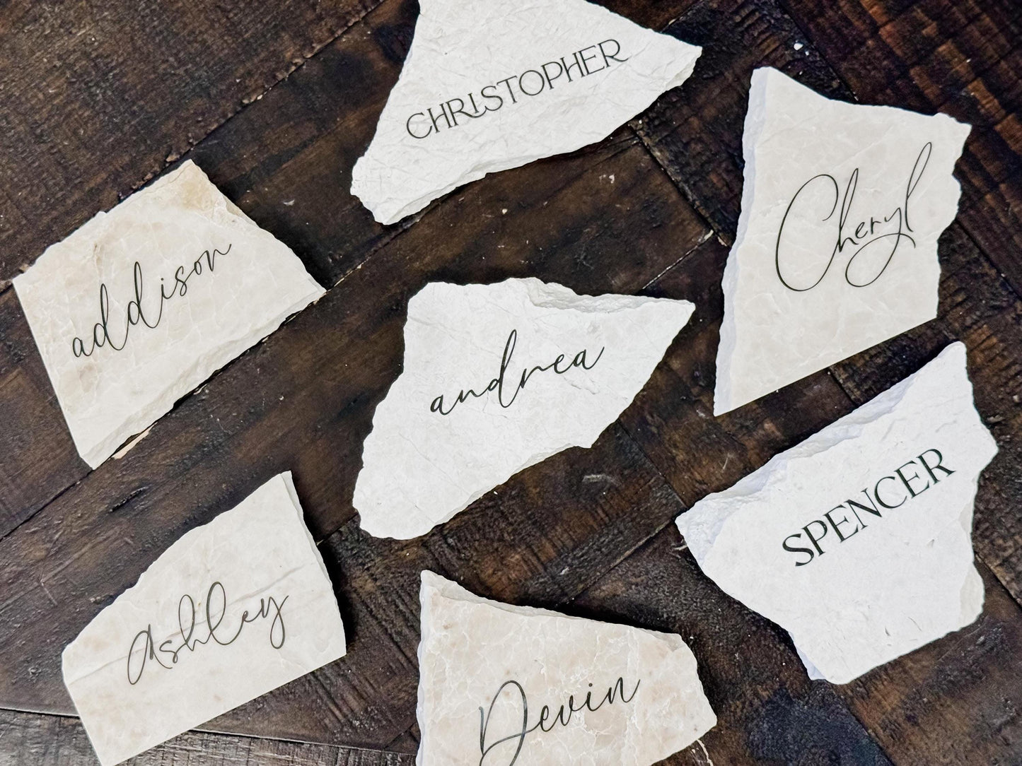 Marble Stone Place Card | Acrylic Wedding Place Name | Travertine Looking