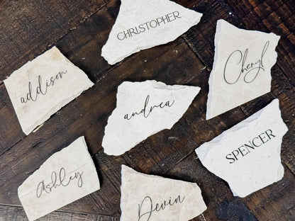 Marble Stone Place Card | Acrylic Wedding Place Name | Travertine Looking