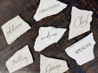 Tauple Marble Stone Place Card | Acrylic Wedding Place Name | Travertine Looking