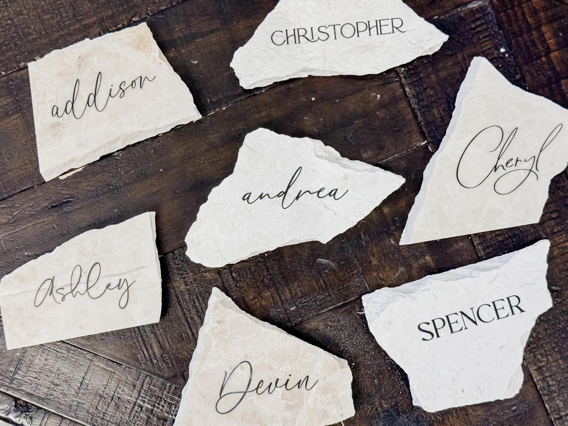 Tauple Marble Stone Place Card | Acrylic Wedding Place Name | Travertine Looking