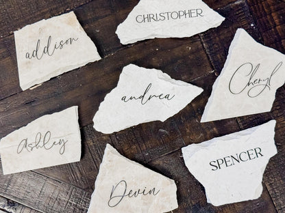 Tauple Marble Stone Place Card | Acrylic Wedding Place Name | Travertine Looking