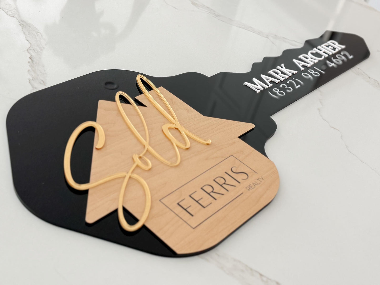 Personalized Realtor Key with Logo | Closing Realty | House Sold Acrylic and Wood Sign | Closing Prop | Realtor Gift Sold Sign
