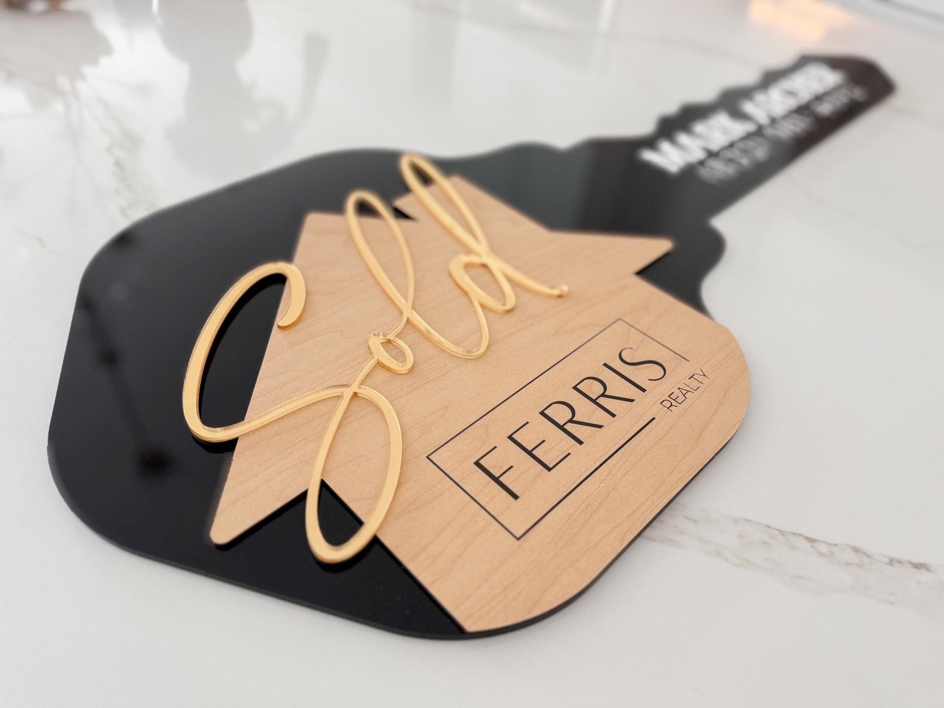 Personalized Realtor Key with Logo | Closing Realty | House Sold Acrylic and Wood Sign | Closing Prop | Realtor Gift Sold Sign