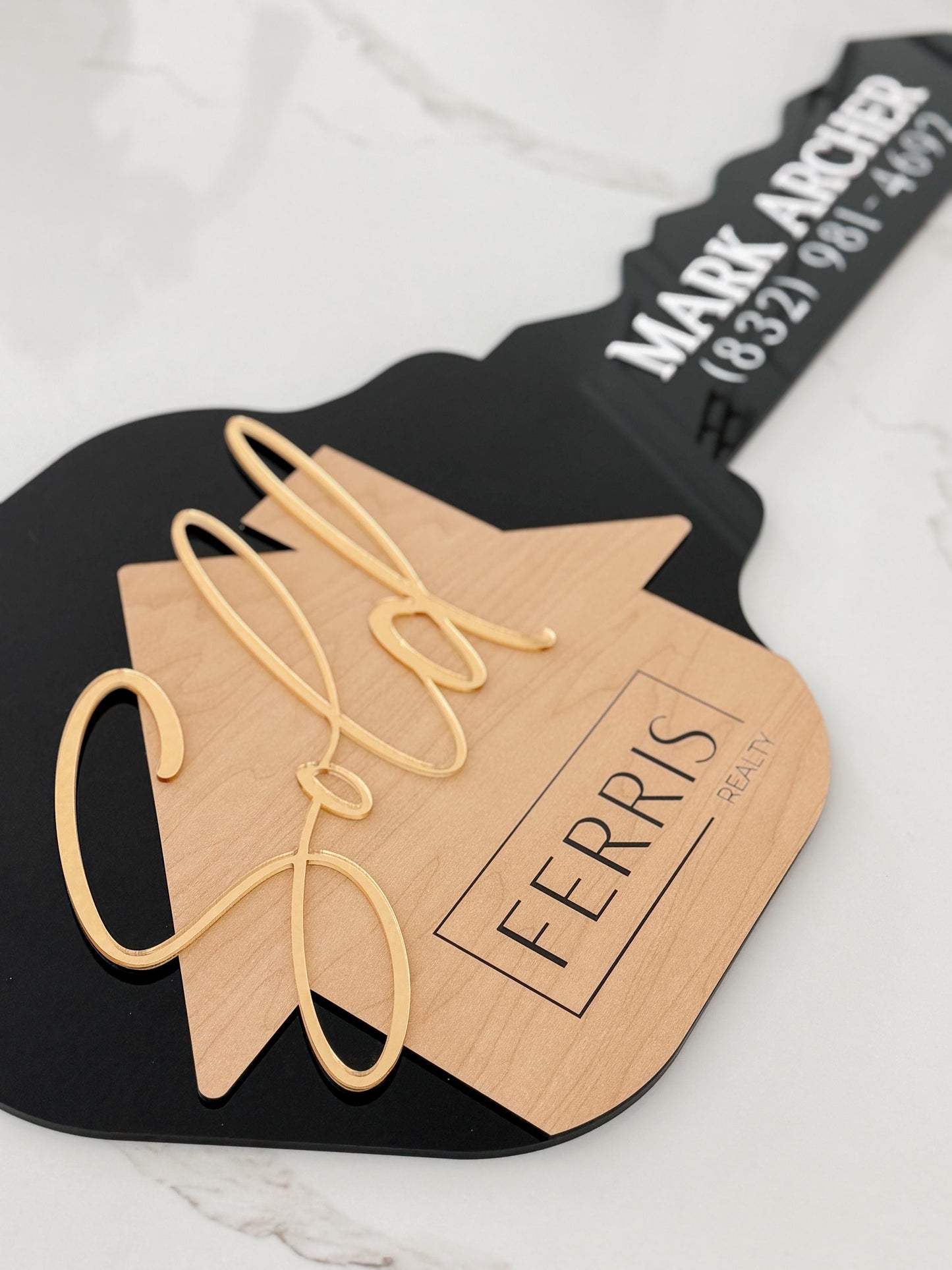 Personalized Realtor Key with Logo | Closing Realty | House Sold Acrylic and Wood Sign | Closing Prop | Realtor Gift Sold Sign