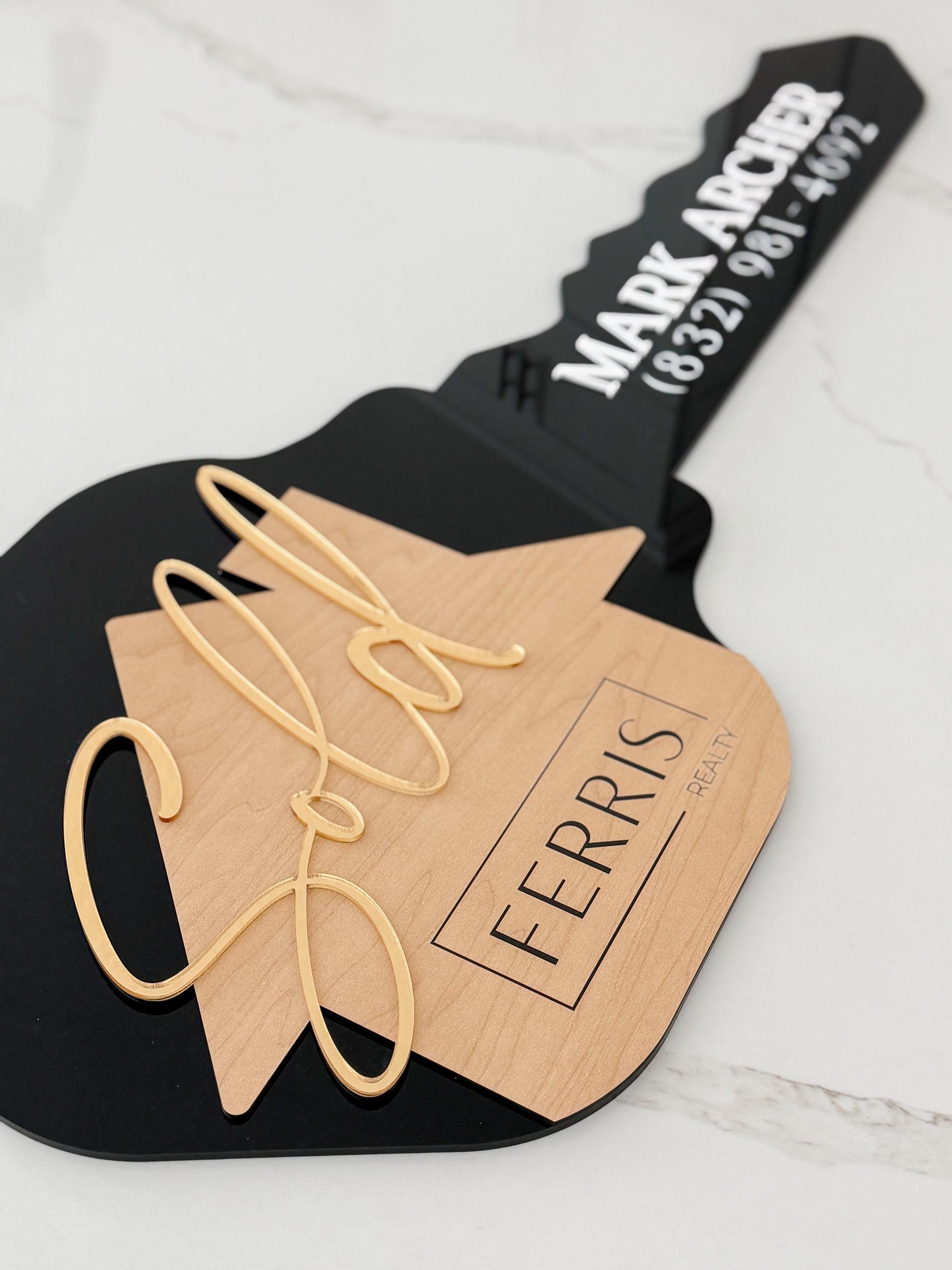 Personalized Realtor Key with Logo | Closing Realty | House Sold Acrylic and Wood Sign | Closing Prop | Realtor Gift Sold Sign