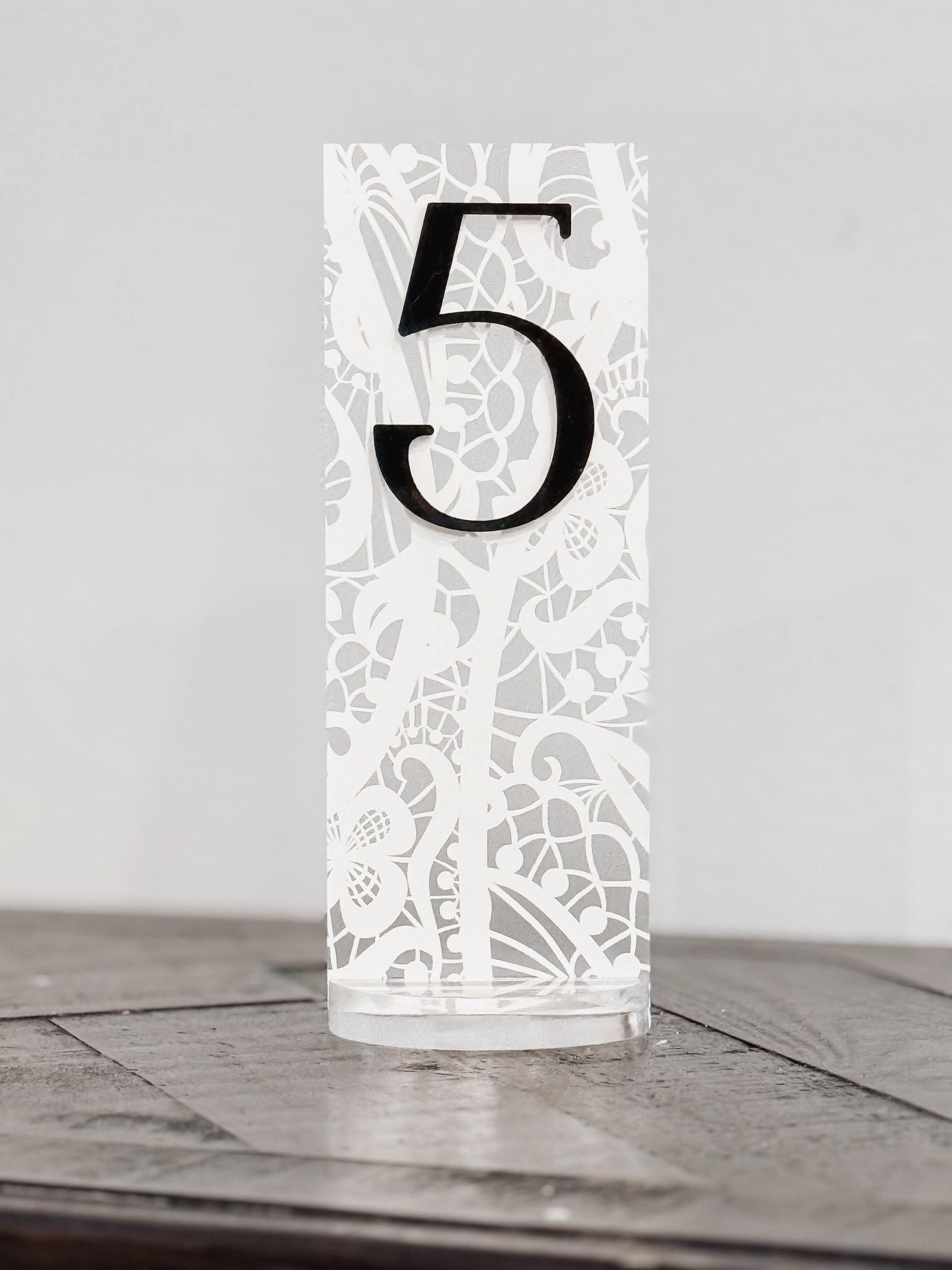 Frosted Acrylic Wedding Table Numbers with Lace Design | 3D Black Gold Acrylic Numbers | Elegant Modern Reception Decor