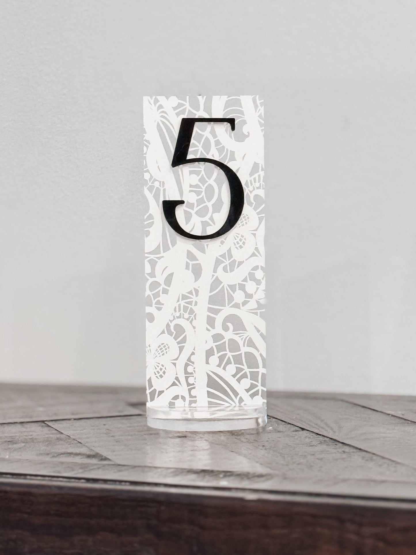 Frosted Acrylic Wedding Table Numbers with Lace Design | 3D Black Gold Acrylic Numbers | Elegant Modern Reception Decor