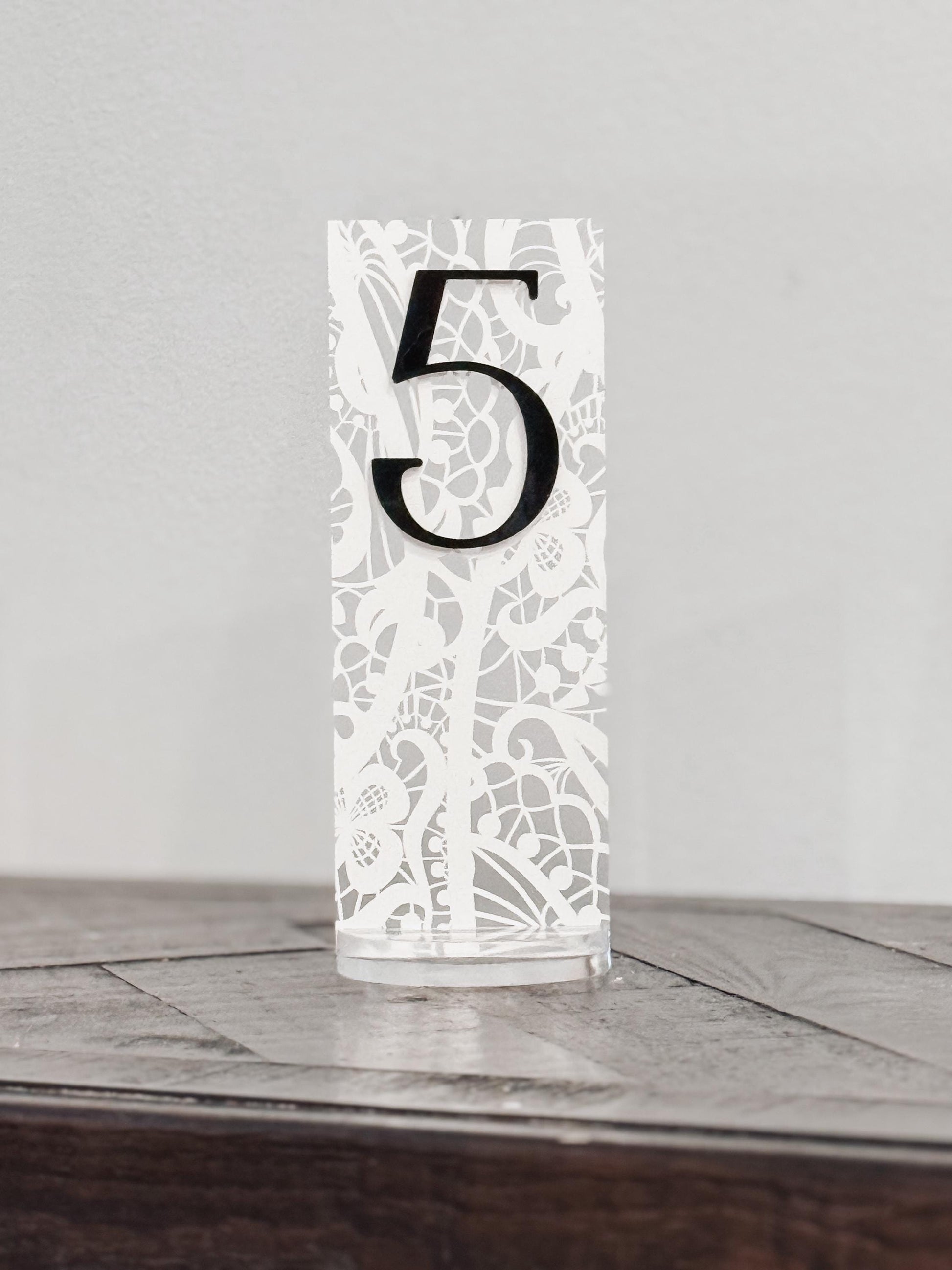 Frosted Acrylic Wedding Table Numbers with Lace Design | 3D Black Gold Acrylic Numbers | Elegant Modern Reception Decor