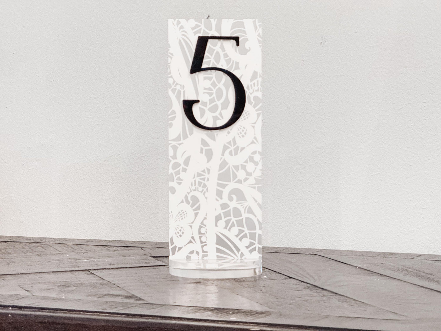 Frosted Acrylic Wedding Table Numbers with Lace Design | 3D Black Gold Acrylic Numbers | Elegant Modern Reception Decor