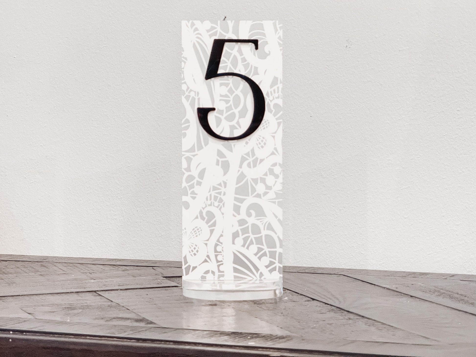 Frosted Acrylic Wedding Table Numbers with Lace Design | 3D Black Gold Acrylic Numbers | Elegant Modern Reception Decor