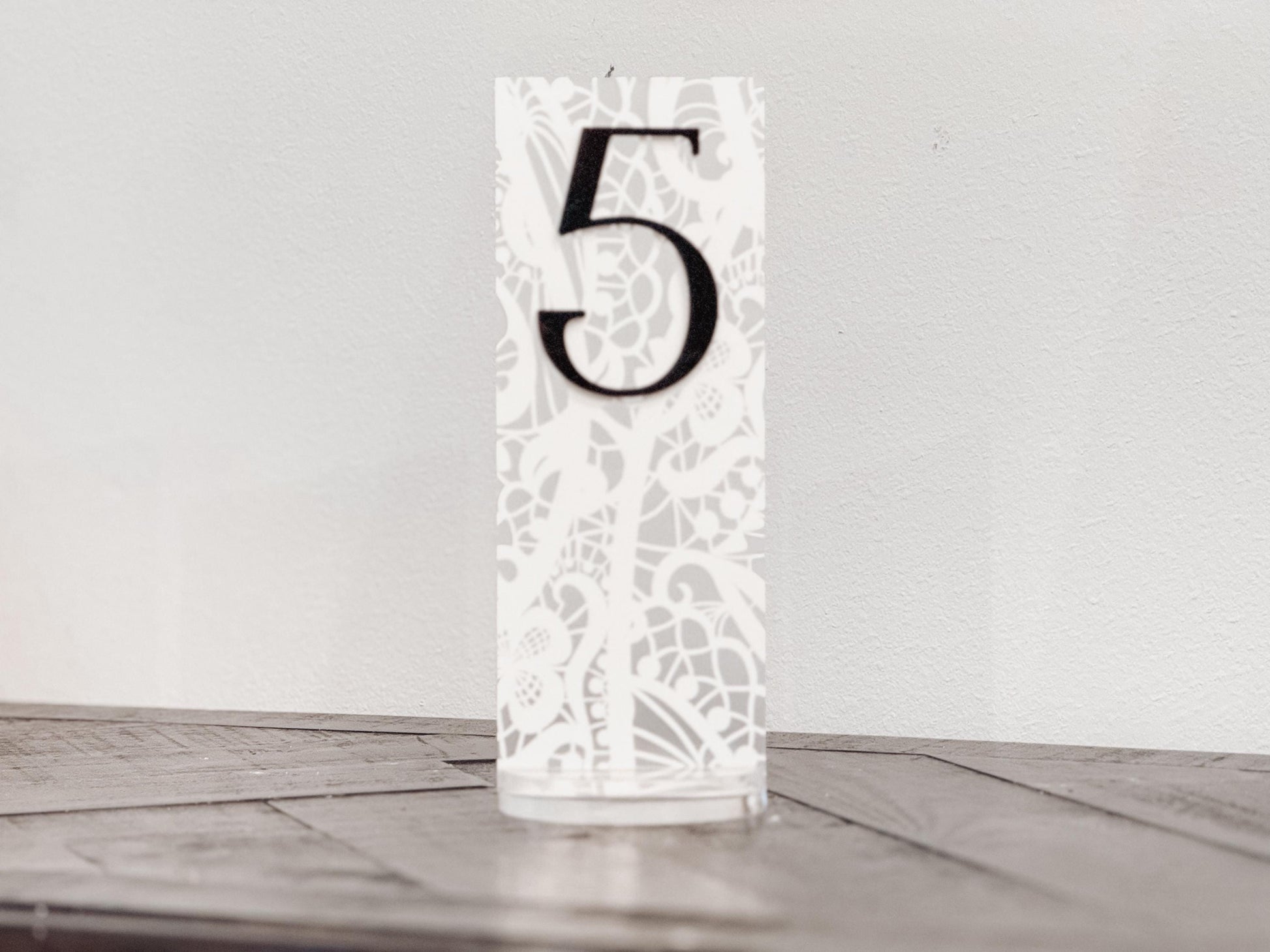 Frosted Acrylic Wedding Table Numbers with Lace Design | 3D Black Gold Acrylic Numbers | Elegant Modern Reception Decor