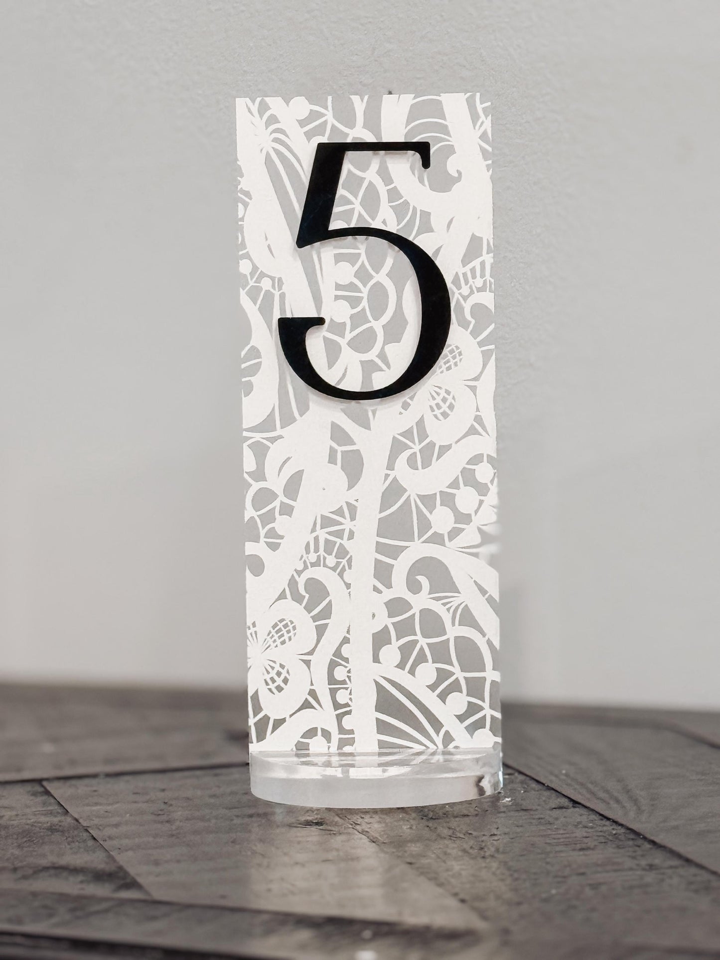 Frosted Acrylic Wedding Table Numbers with Lace Design | 3D Black Gold Acrylic Numbers | Elegant Modern Reception Decor