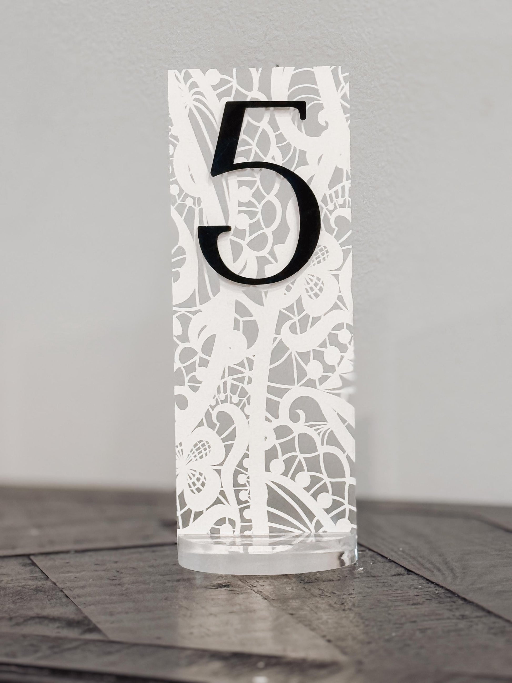 Frosted Acrylic Wedding Table Numbers with Lace Design | 3D Black Gold Acrylic Numbers | Elegant Modern Reception Decor