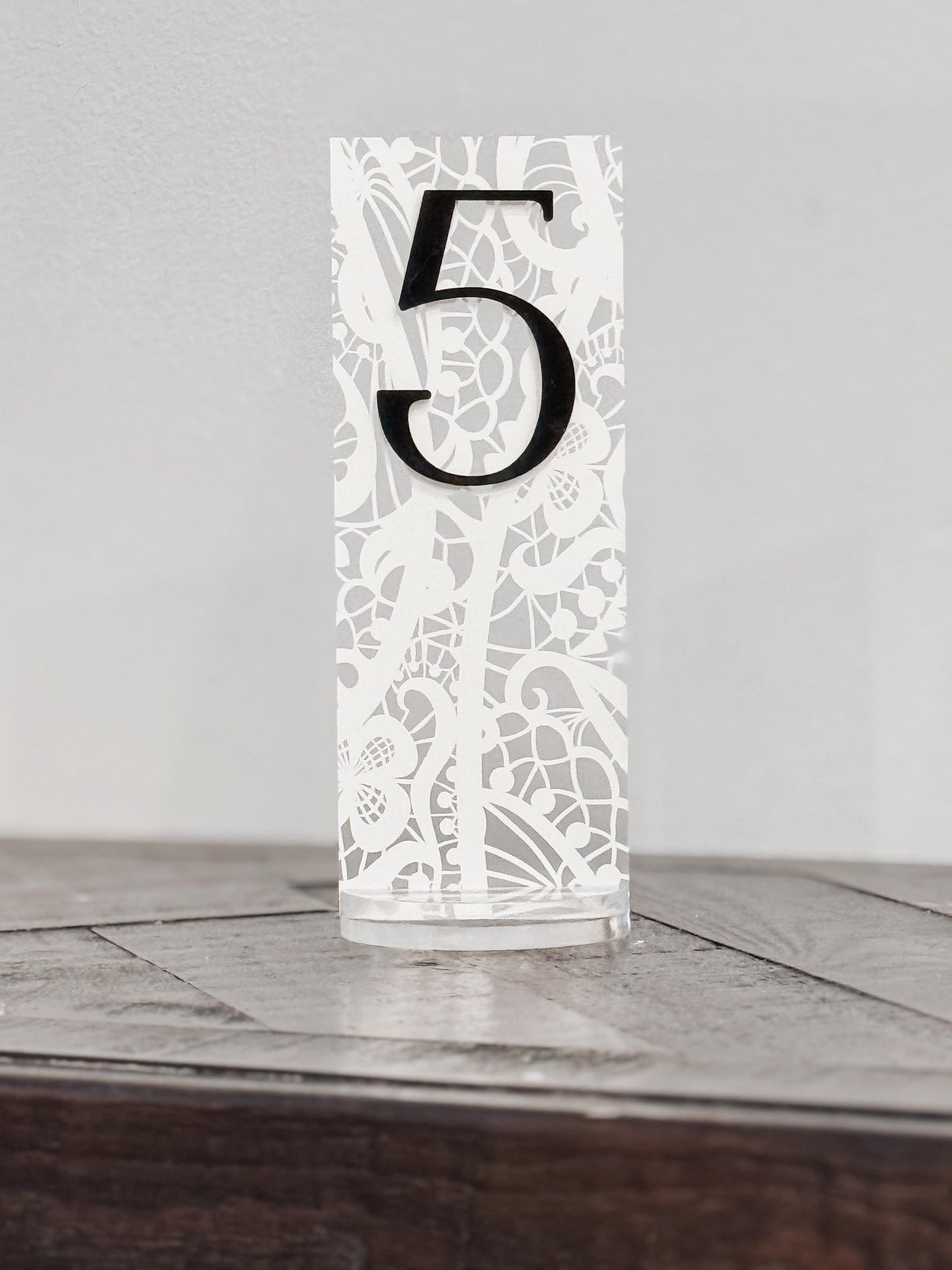 Frosted Acrylic Wedding Table Numbers with Lace Design | 3D Black Gold Acrylic Numbers | Elegant Modern Reception Decor