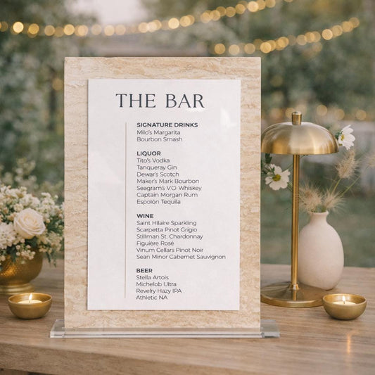 Travertine Stone Bar Menu Sign