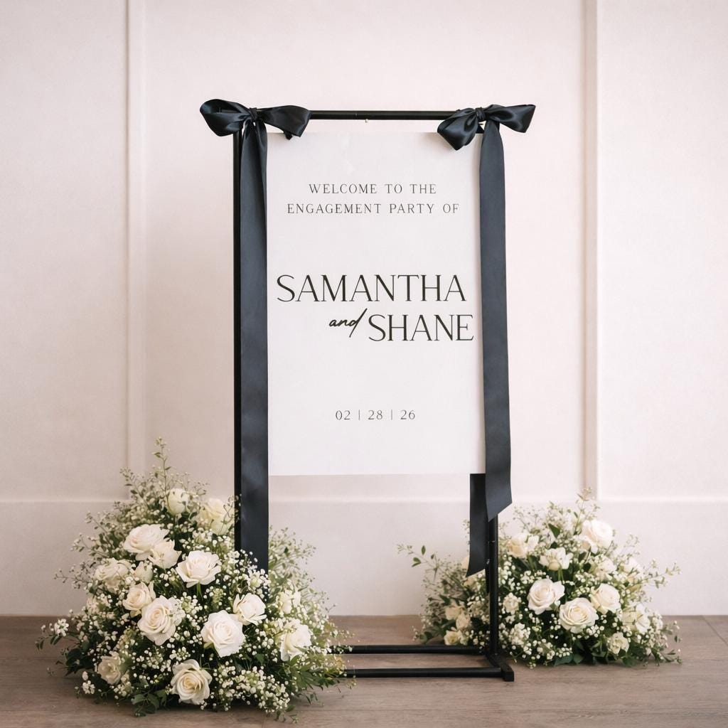 3D Engagement Welcome Sign Ribbon | Minimalist Modern Signage | Engagement Party Sign | Acrylic Engagement Sign | Welcome Sign