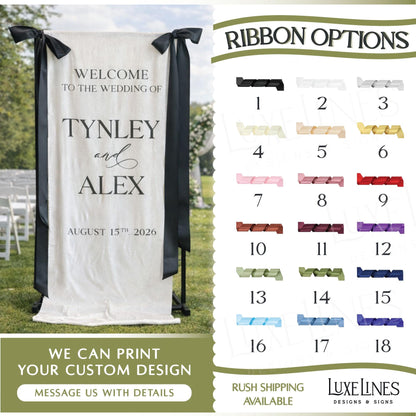 Signature Cocktails Wedding Bar Sign | Linen Drink Menu | Modern Reception Signage with Ribbon
