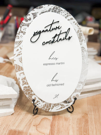 Floral Lace Signature Cocktails Sign