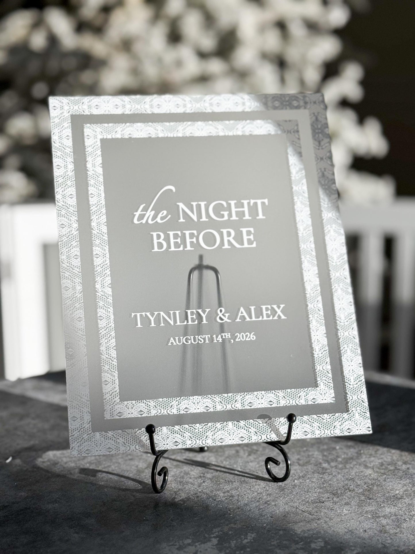 The Night Before Sign | Rehearsal Dinner Welcome Sign | Frosted Acrylic Wedding Sign | Lace Texture | Custom Event Sign