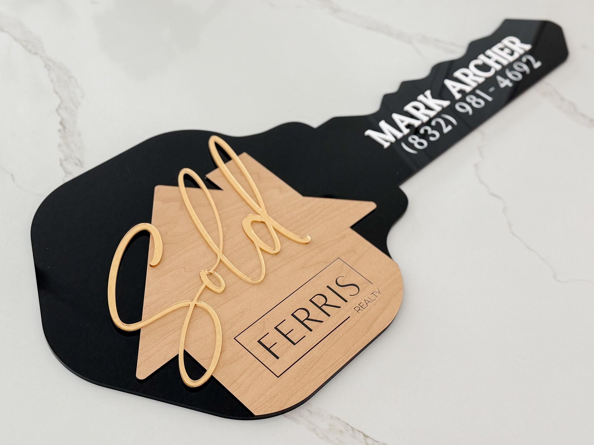 Personalized Realtor Key with Logo | Closing Realty | House Sold Acrylic and Wood Sign | Closing Prop | Realtor Gift Sold Sign