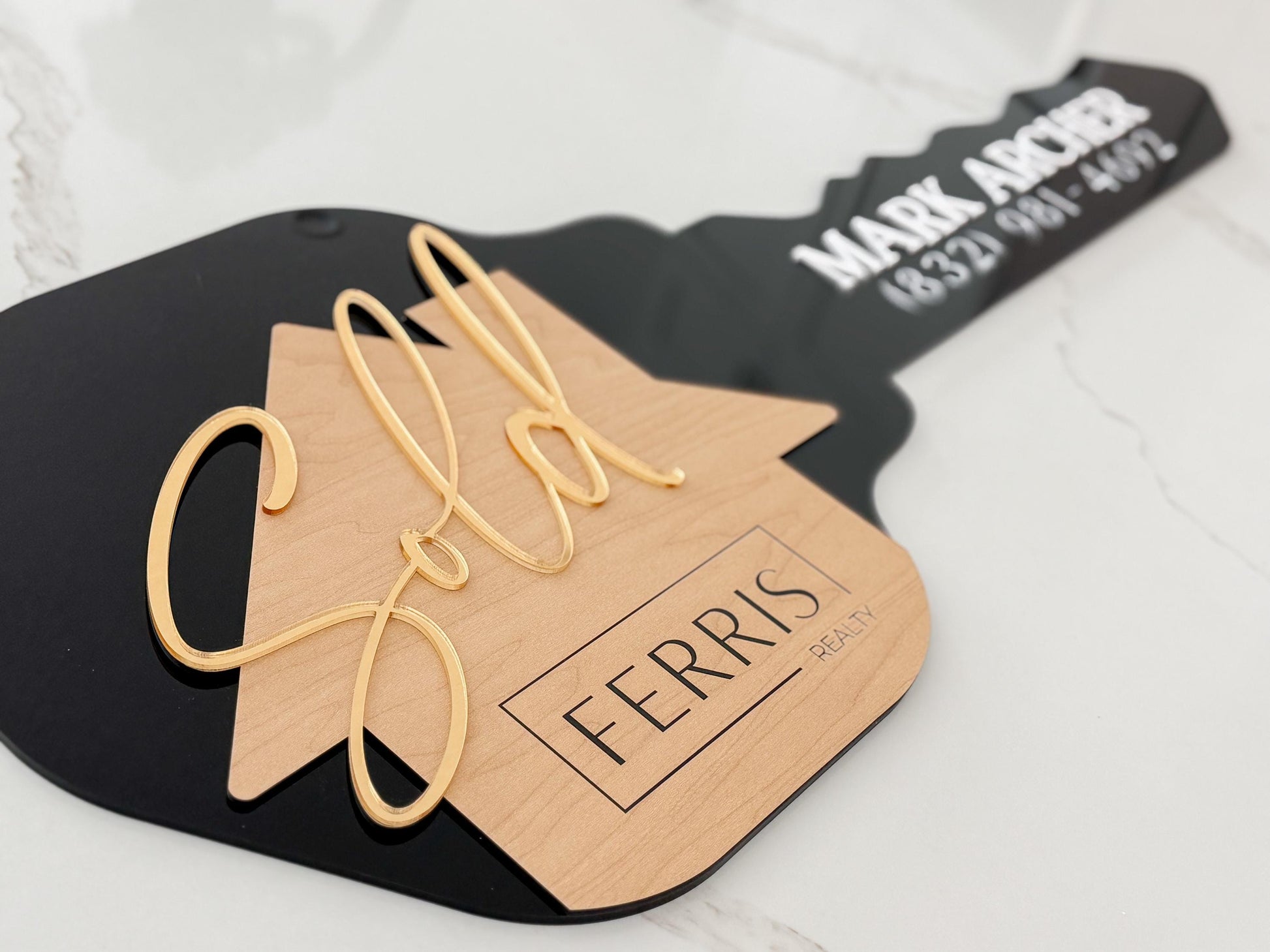 Personalized Realtor Key with Logo | Closing Realty | House Sold Acrylic and Wood Sign | Closing Prop | Realtor Gift Sold Sign