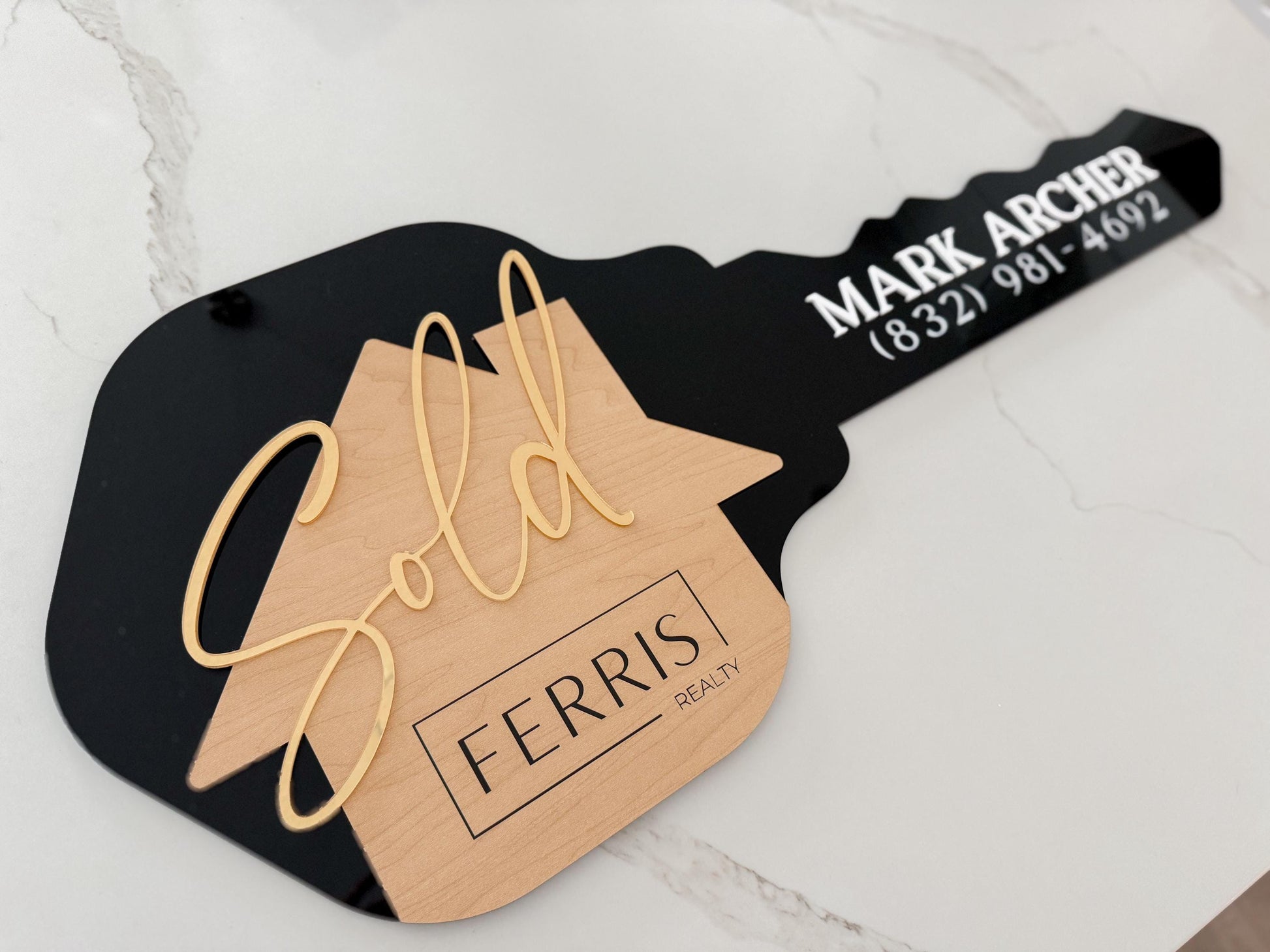 Personalized Realtor Key with Logo | Closing Realty | House Sold Acrylic and Wood Sign | Closing Prop | Realtor Gift Sold Sign