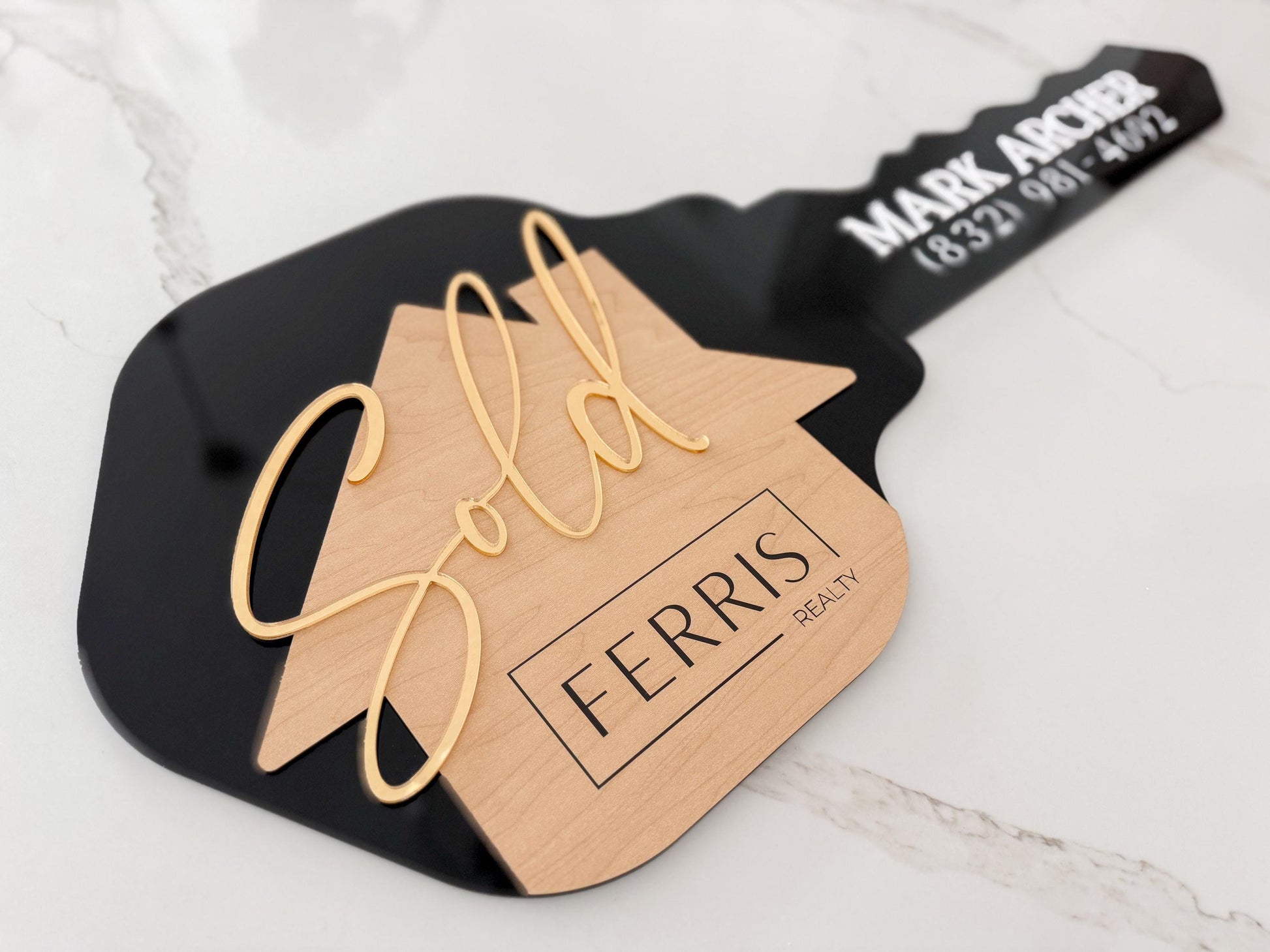 Personalized Realtor Key with Logo | Closing Realty | House Sold Acrylic and Wood Sign | Closing Prop | Realtor Gift Sold Sign