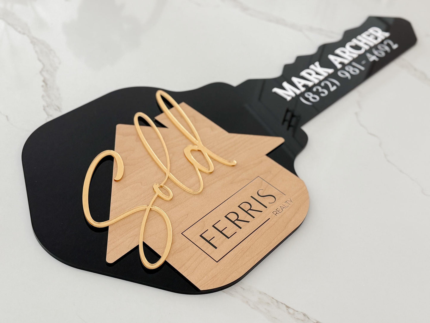 Personalized Realtor Key with Logo | Closing Realty | House Sold Acrylic and Wood Sign | Closing Prop | Realtor Gift Sold Sign