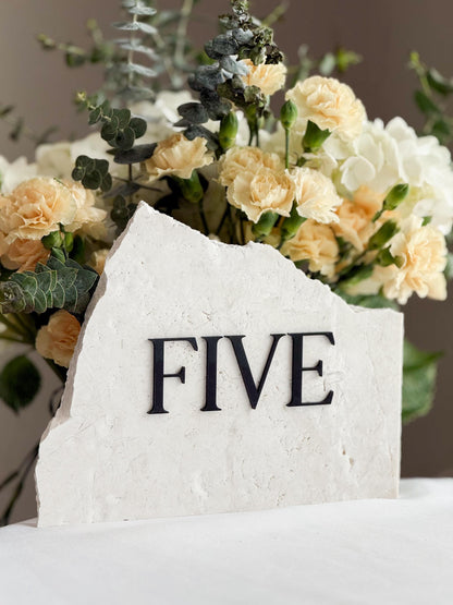 3D Acrylic Table Number Stone Sign | Unique Wedding Signage | Custom Layered Decor | Travertine Marble | Modern Reception Decor