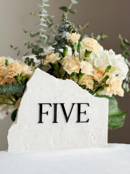 3D Acrylic Table Number Stone Sign | Unique Wedding Signage | Custom Layered Decor | Travertine Marble | Modern Reception Decor