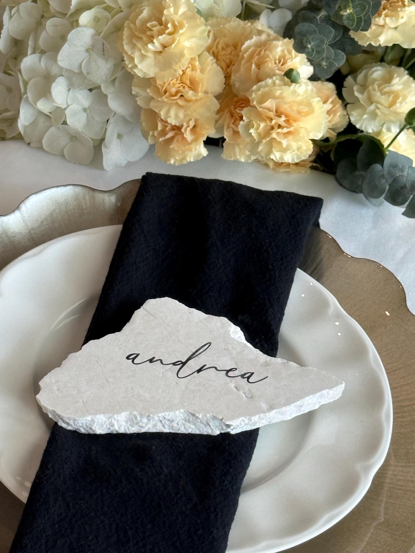 Tauple Marble Stone Place Card | Acrylic Wedding Place Name | Travertine Looking