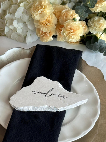 Tauple Marble Stone Place Card | Acrylic Wedding Place Name | Travertine Looking