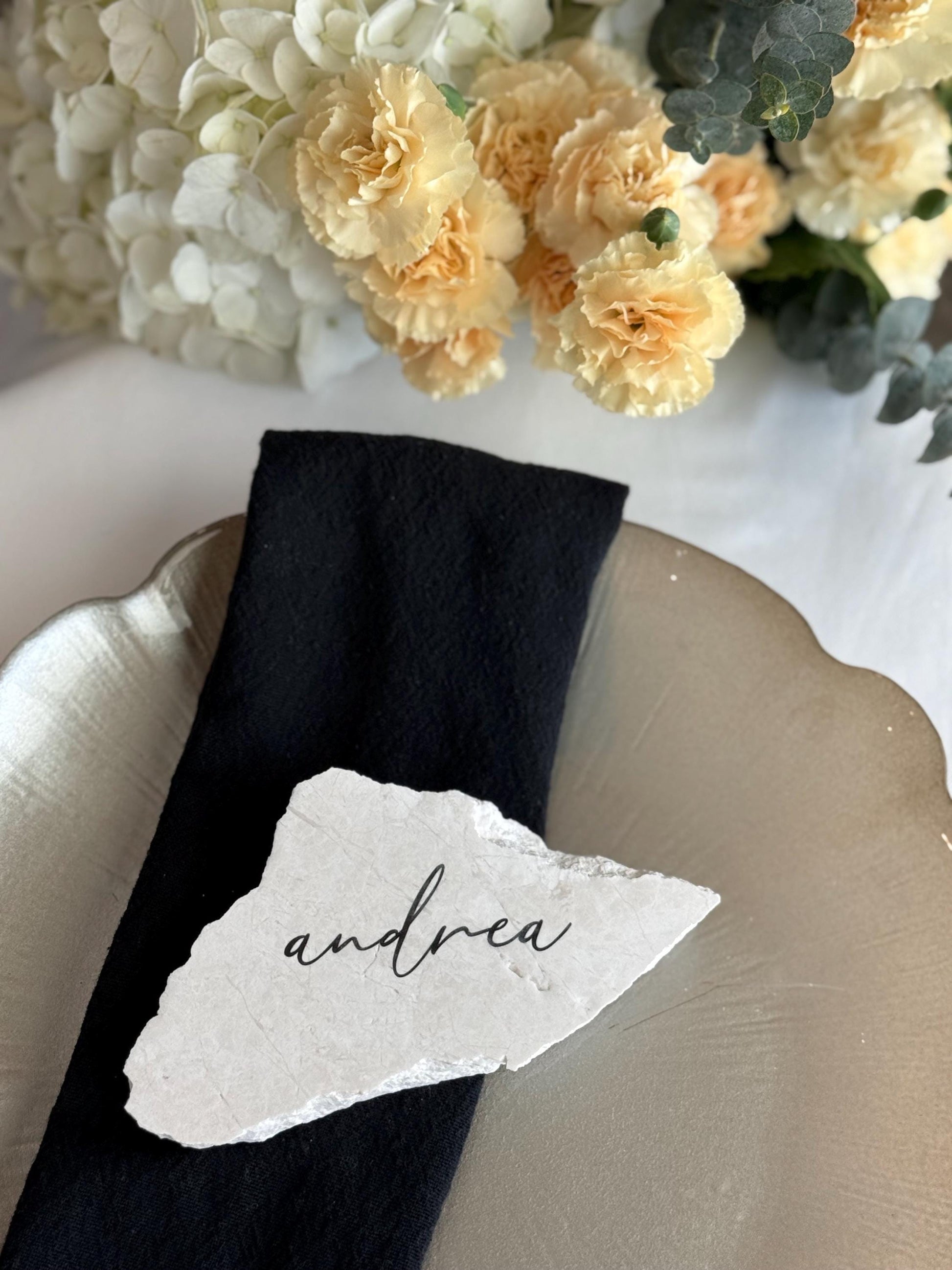 Tauple Marble Stone Place Card | Acrylic Wedding Place Name | Travertine Looking