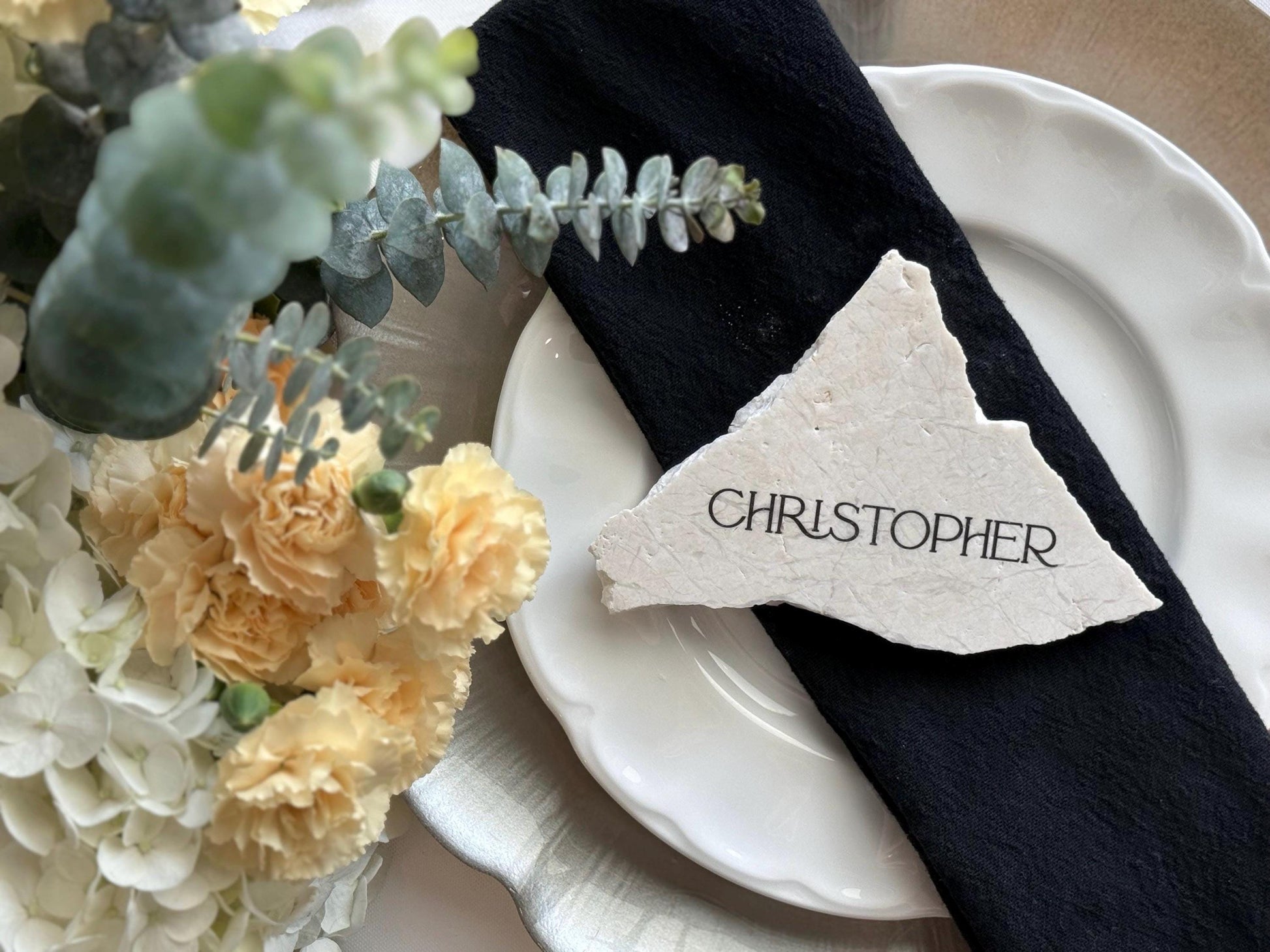 Tauple Marble Stone Place Card | Acrylic Wedding Place Name | Travertine Looking