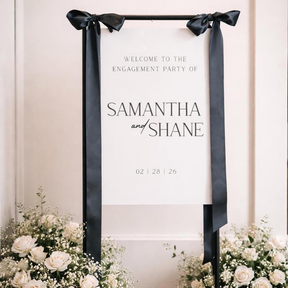 3D Engagement Welcome Sign Ribbon | Minimalist Modern Signage | Engagement Party Sign | Acrylic Engagement Sign | Welcome Sign