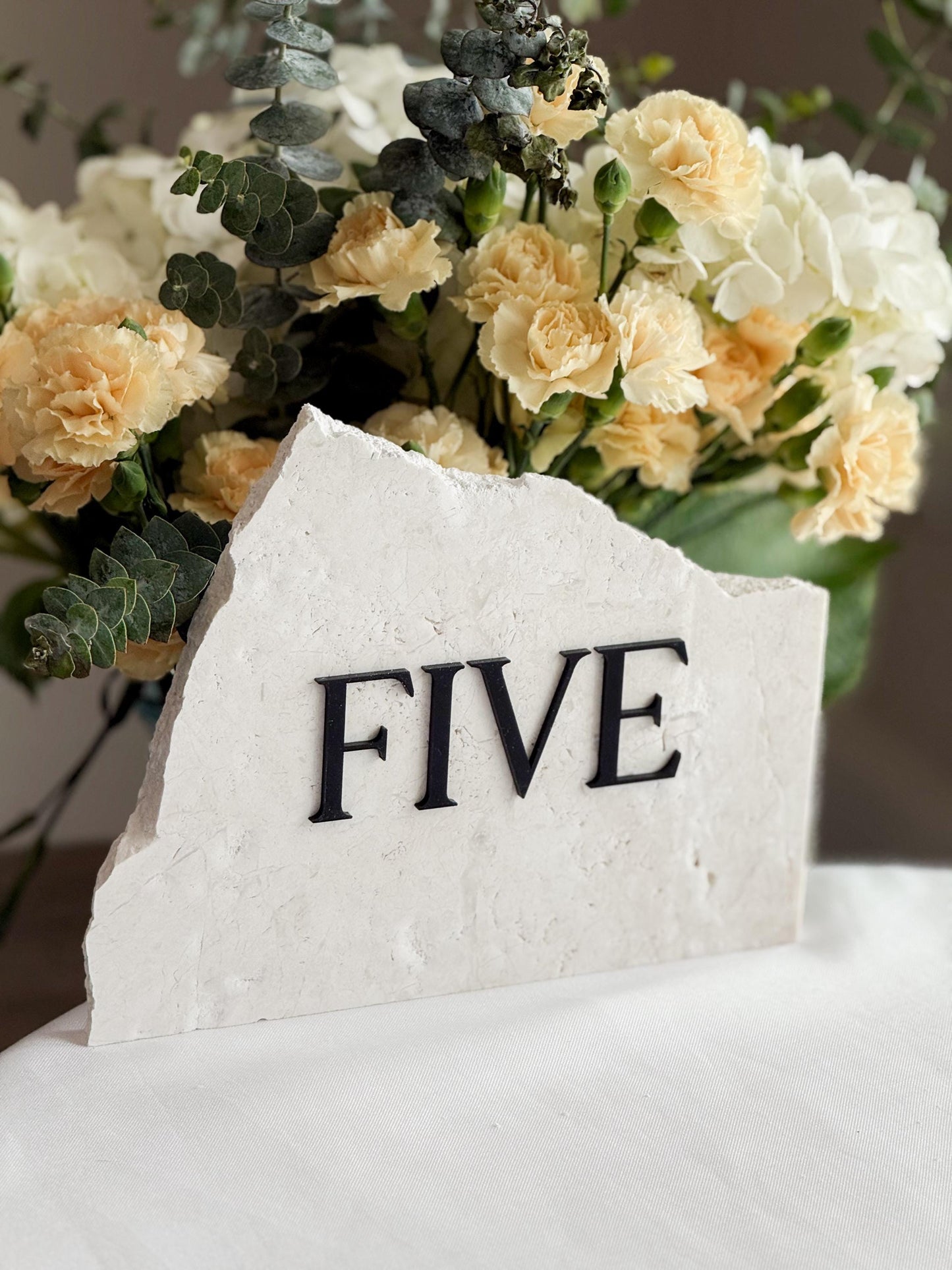 3D Acrylic Table Number Stone Sign | Unique Wedding Signage | Custom Layered Decor | Travertine Marble | Modern Reception Decor