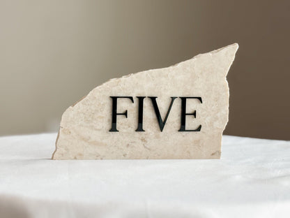 3D Marble Stone Acrylic Table Number Sign | Unique Wedding Signage | Custom Layered Decor | Travertine Marble | Modern Reception Decor