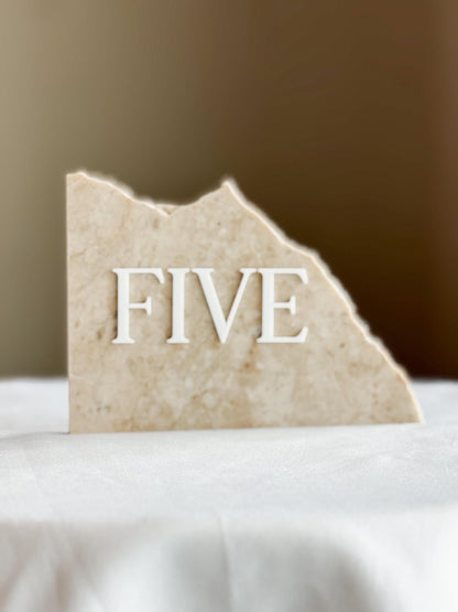 3D Marble Stone Acrylic Table Number Sign | Unique Wedding Signage | Custom Layered Decor | Travertine Marble | Modern Reception Decor