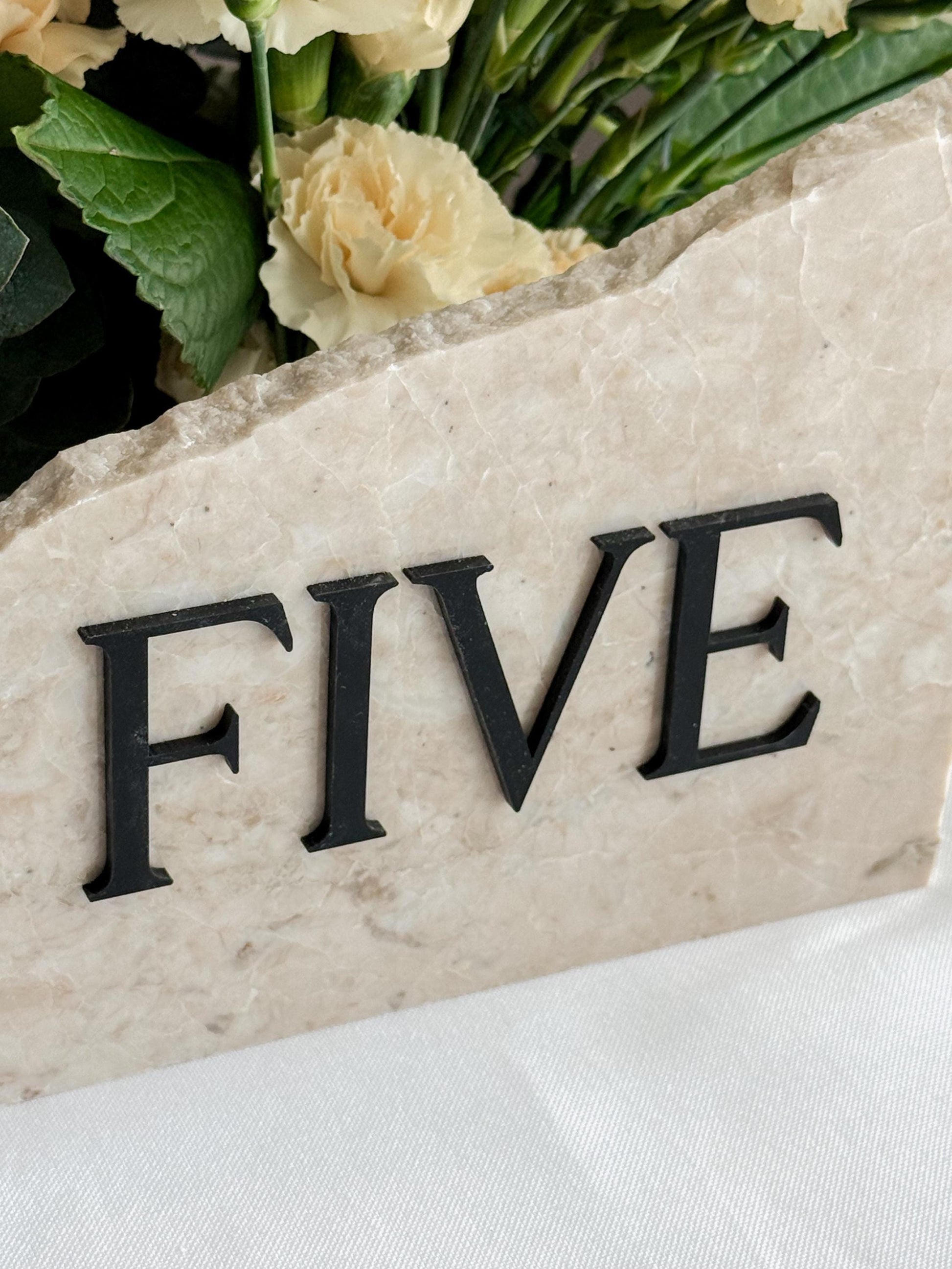 3D Marble Stone Acrylic Table Number Sign | Unique Wedding Signage | Custom Layered Decor | Travertine Marble | Modern Reception Decor