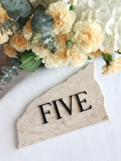 3D Marble Stone Acrylic Table Number Sign | Unique Wedding Signage | Custom Layered Decor | Travertine Marble | Modern Reception Decor