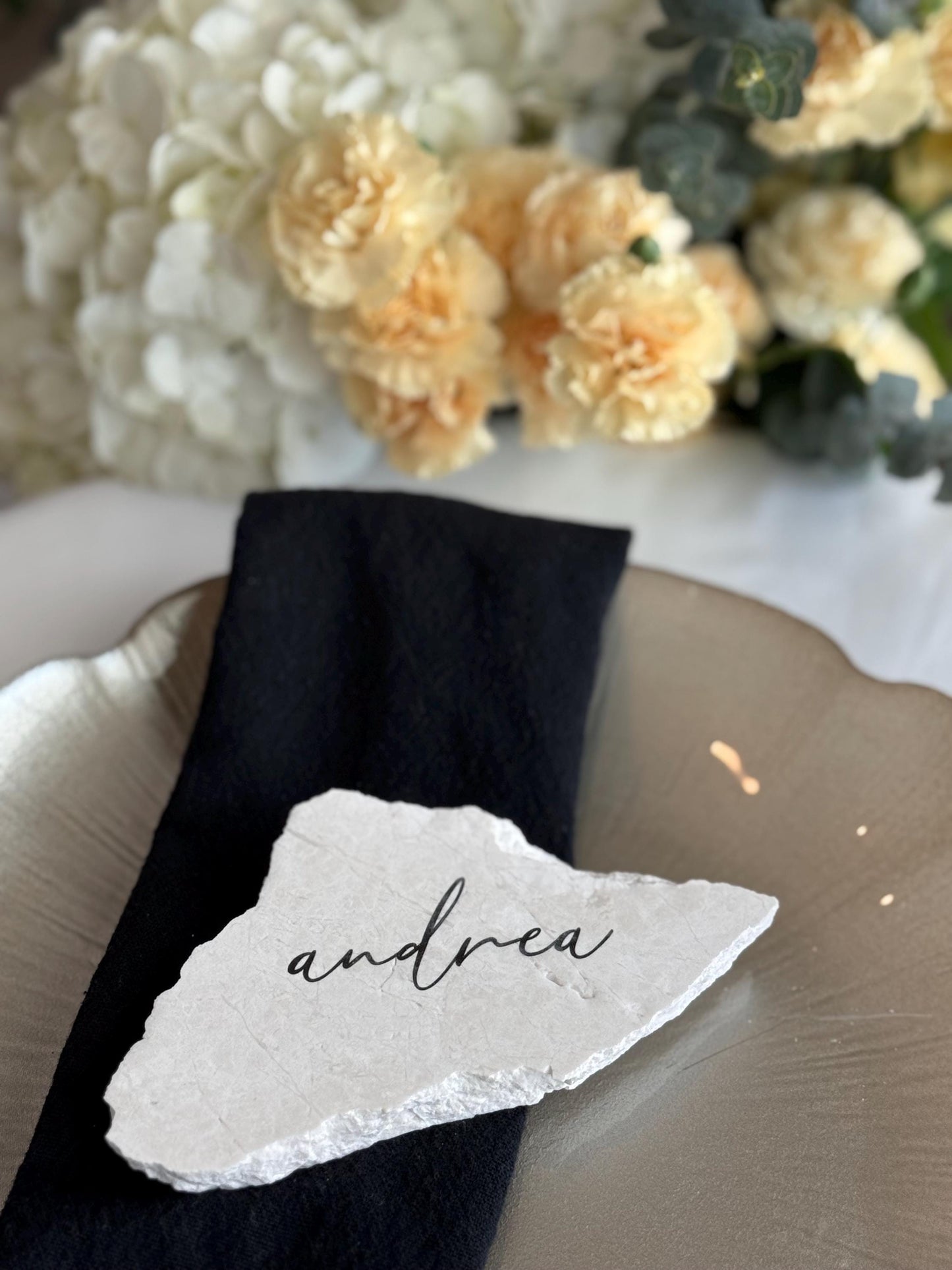 Tauple Marble Stone Place Card | Acrylic Wedding Place Name | Travertine Looking