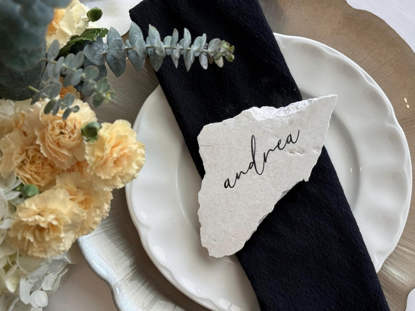 Tauple Marble Stone Place Card | Acrylic Wedding Place Name | Travertine Looking